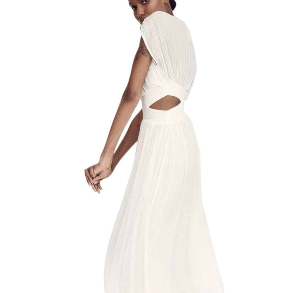 NWT ZARA Pleated Chiffon Maxi Dress with Cutout Detail in White  SZ 10